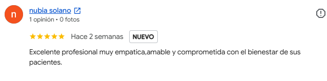 Reseña de Google de una persona acompañada por la psicóloga Yeimy Pérez (1 de 8)