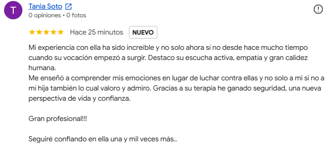 Reseña de Google de una persona acompañada por la psicóloga Yeimy Pérez (6 de 8)
