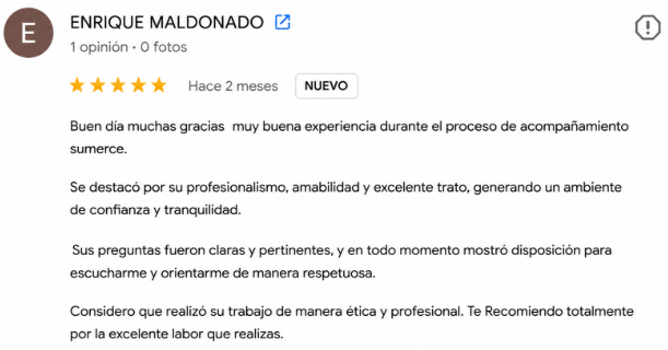 Reseña de Google de una persona acompañada por la psicóloga Yeimy Pérez (7 de 8)